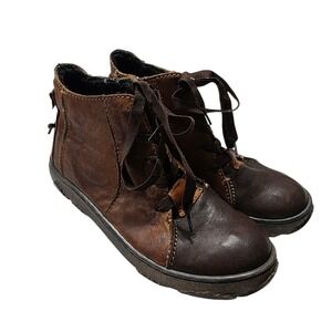 Rovers Leather Ankle Boots Women 40 Brown Lace Up Side Zip Casual Comfort